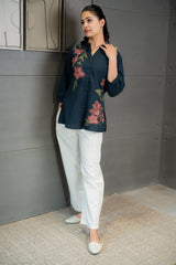 Blue Floral Embroidered Top