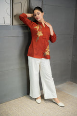 Rust Floral Embroidered Top