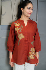 Rust Floral Embroidered Top
