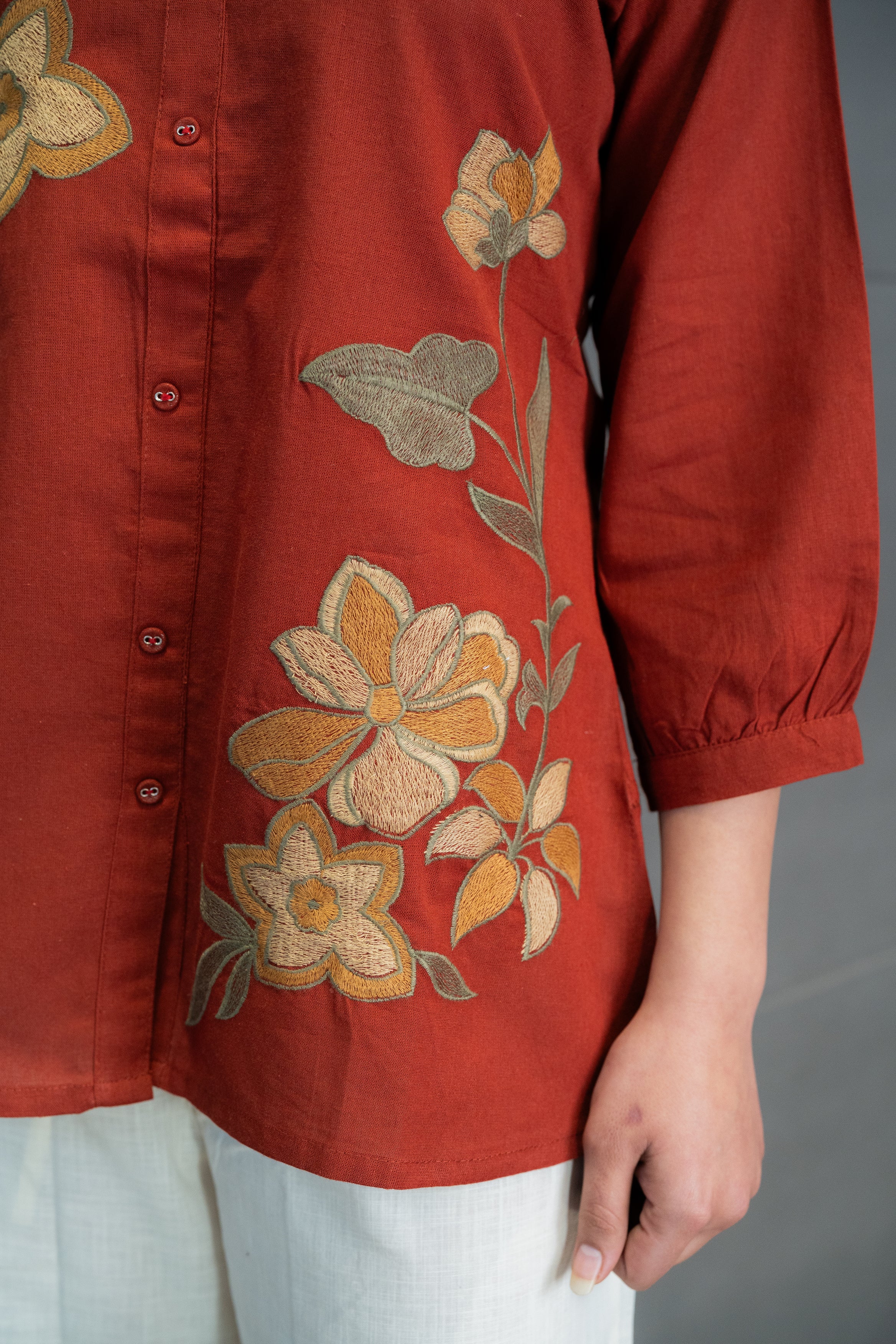 Rust Floral Embroidered Top