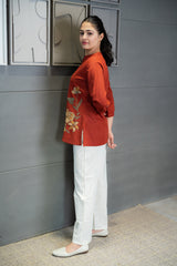 Rust Floral Embroidered Top
