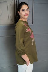 Green Embroidered Floral Top