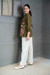 Green Embroidered Floral Top