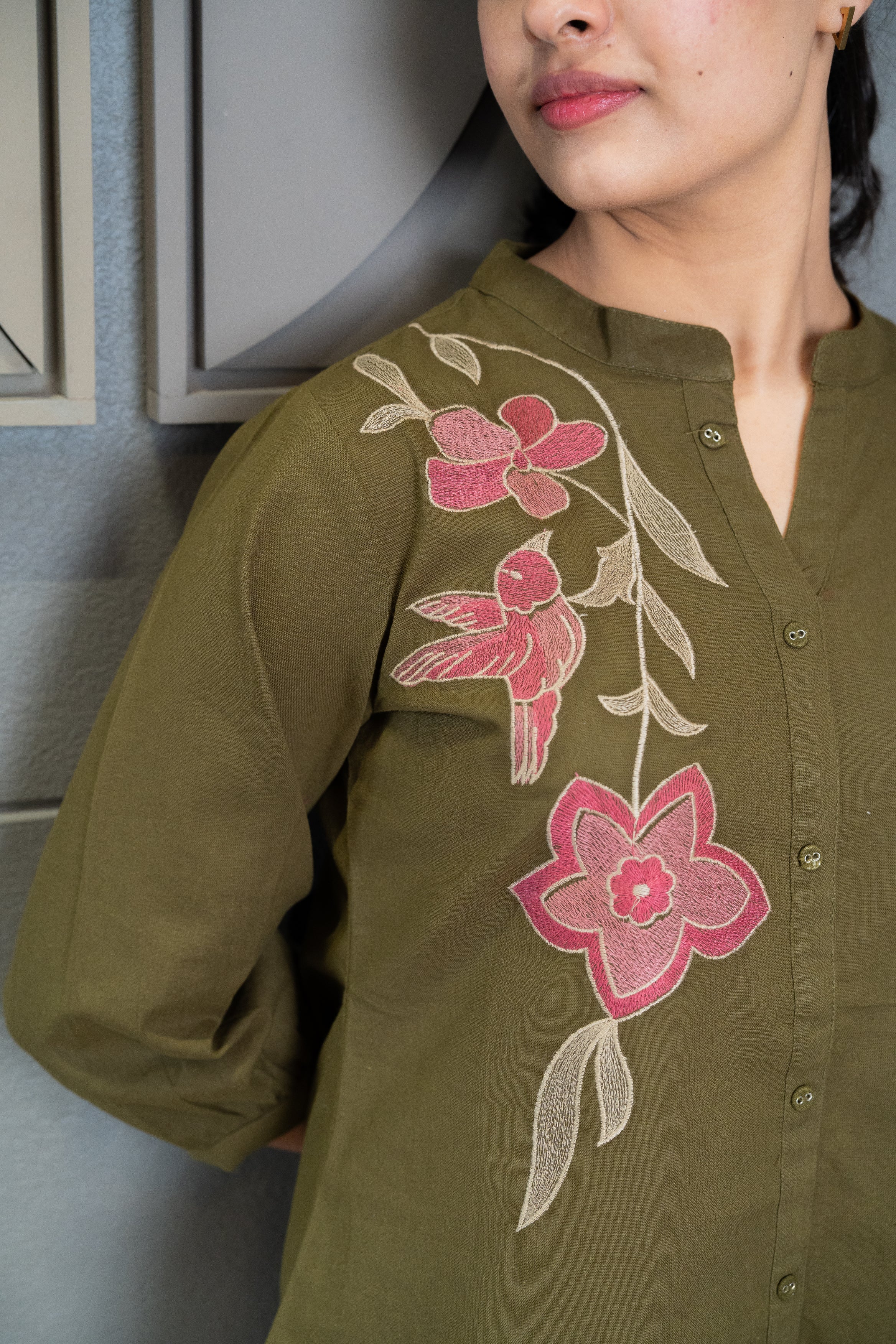 Green Embroidered Floral Top