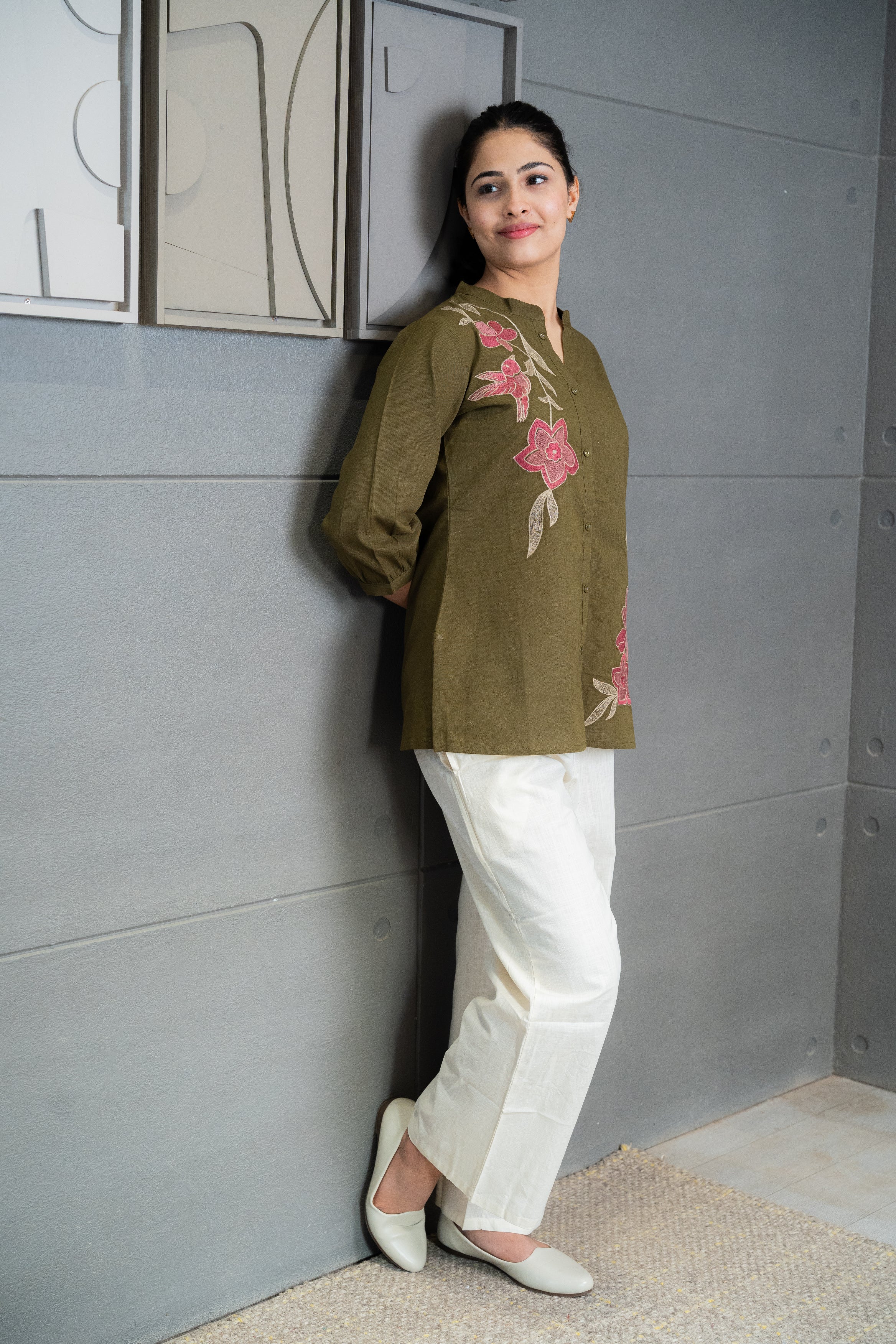 Green Embroidered Floral Top