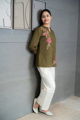 Green Embroidered Floral Top