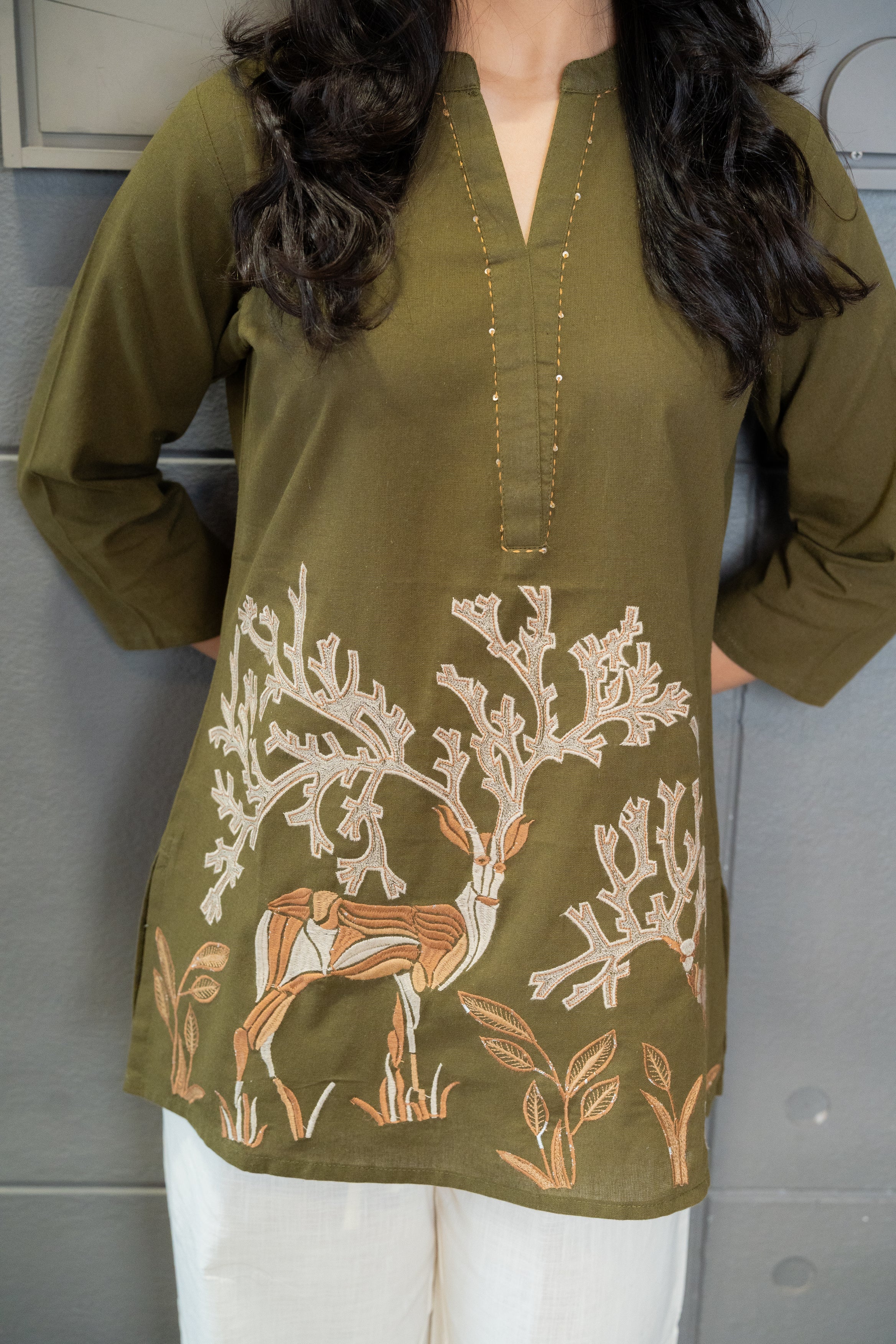 Olive Deer Top