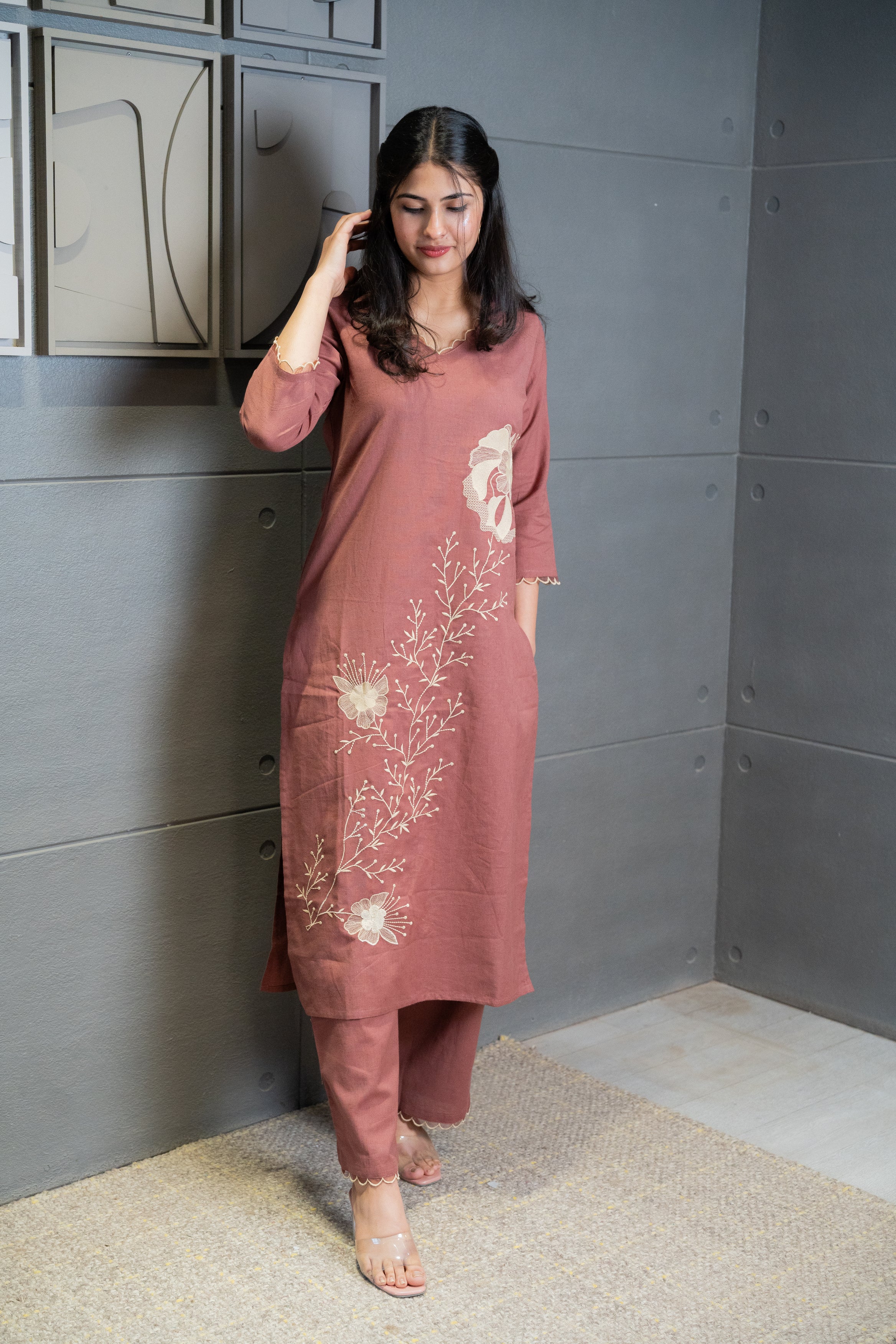 Mauve Floral Elegance Kurta Set