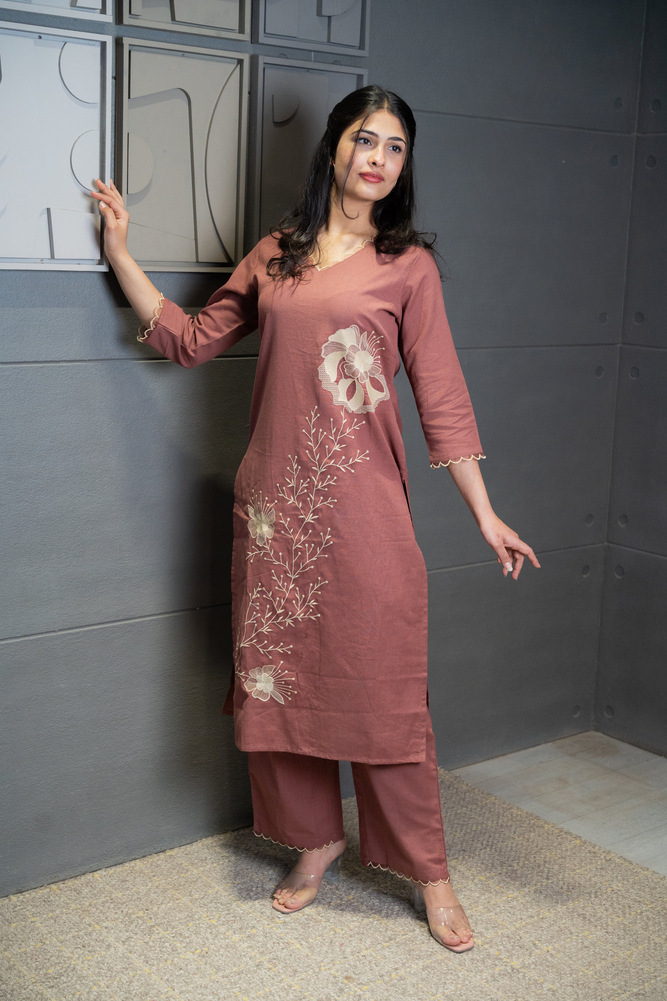 Mauve Floral Elegance Kurta Set