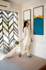 Chandrika Dupatta Set – White Floral Embroidered Cotton Kurta by Tanauri