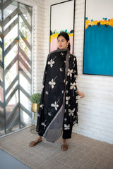 Elegant Black Floral Cotton Kurta Set – Tanauri Women’s Wear