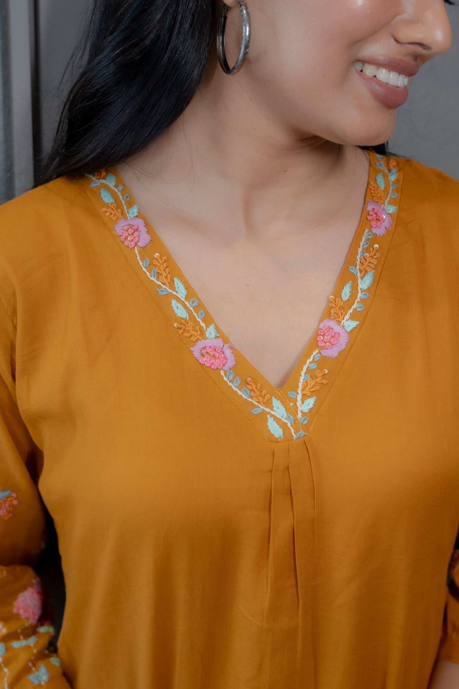 Tanauri Blooming Yellow Cotton Kurta Set for Women