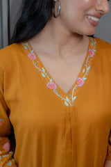 Tanauri Blooming Yellow Cotton Kurta Set for Women