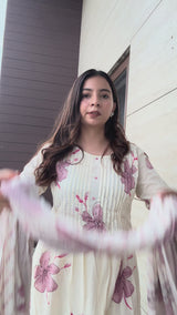 Gulnaaz Dupatta Set – Ivory & Pink Floral Cotton Kurta Set by Tanauri