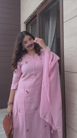 anauri Soft Cotton Kurta with Cherry Blossom Print and Matching Dupatta